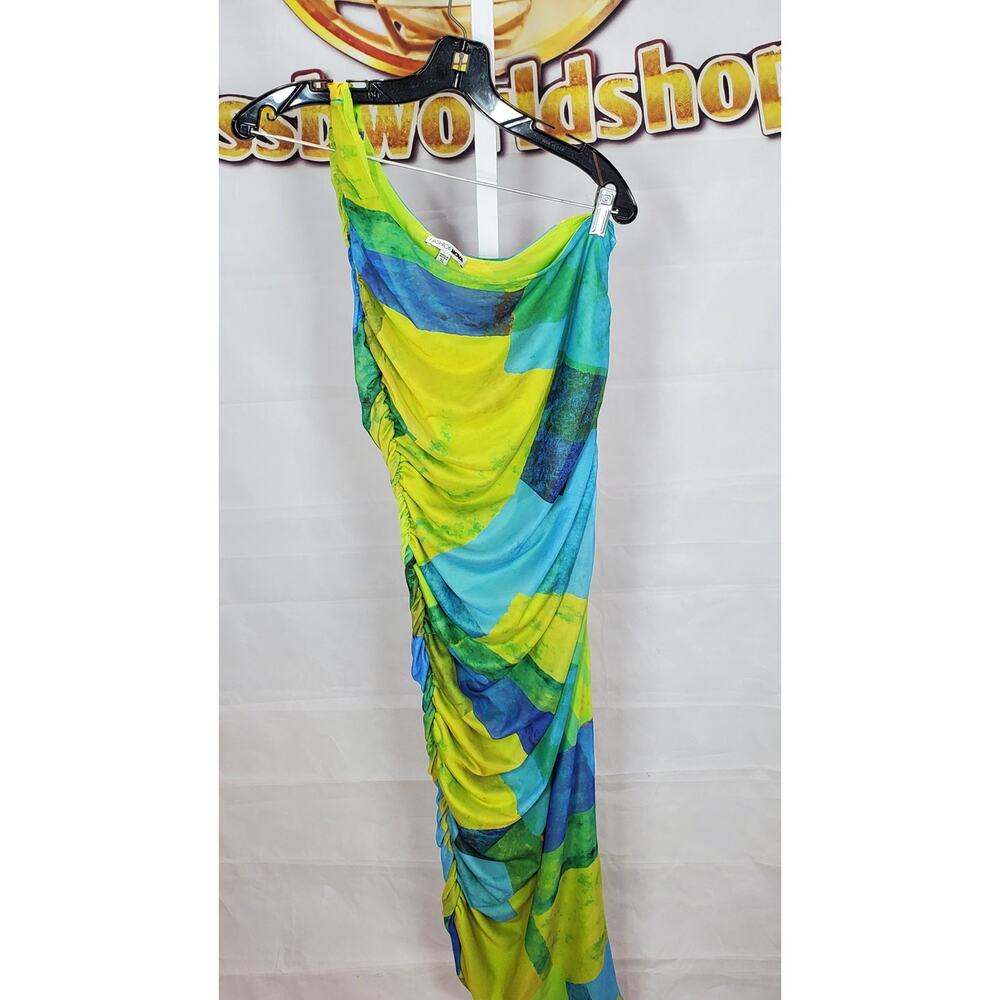 Fashion Nova Green Blue One Shoulder Maxi Dress XL